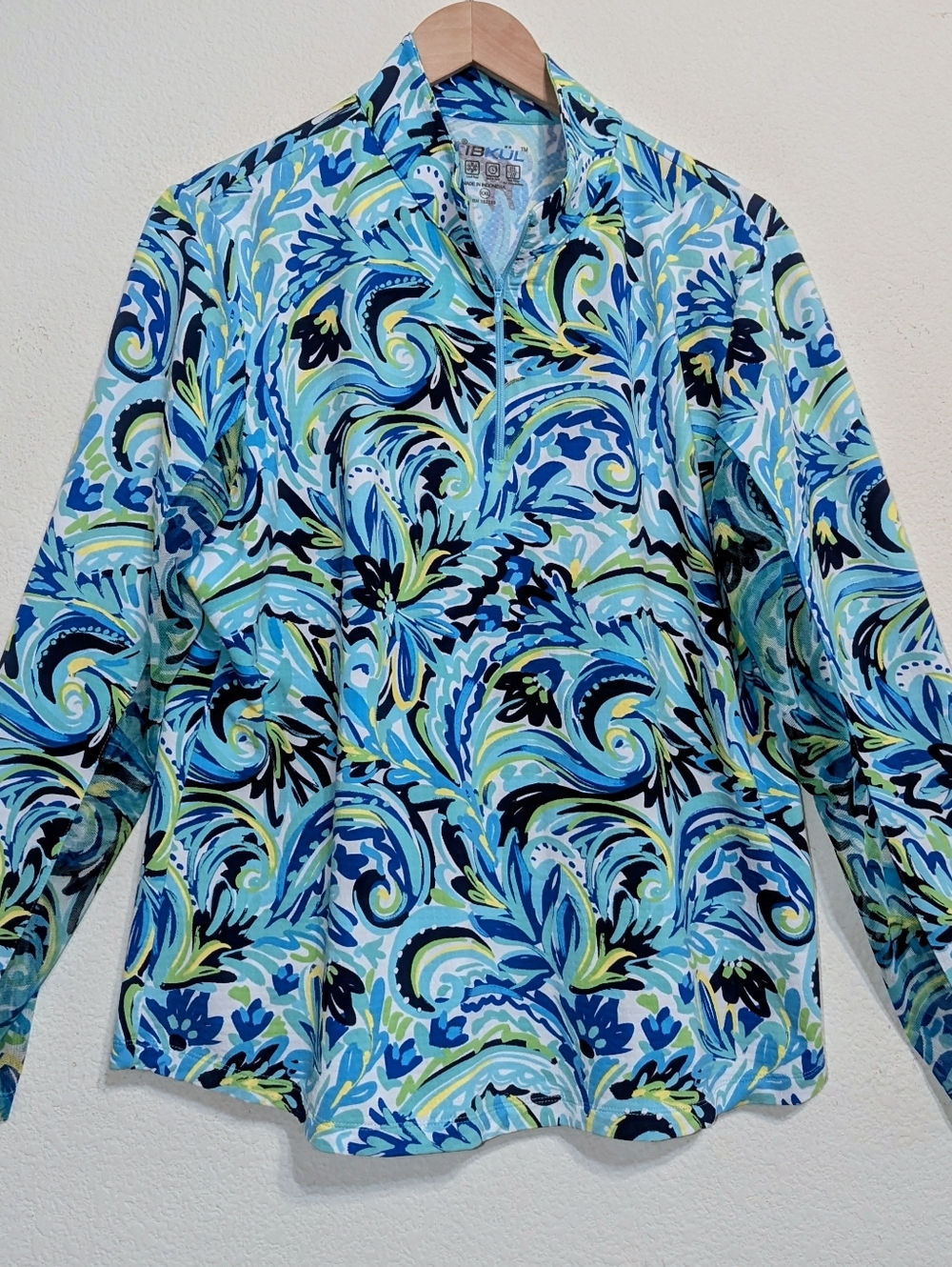IBKUL Aubrey Turquoise Mock Neck Zipper Golf Sports Tennis Long Sleeve Top XXL